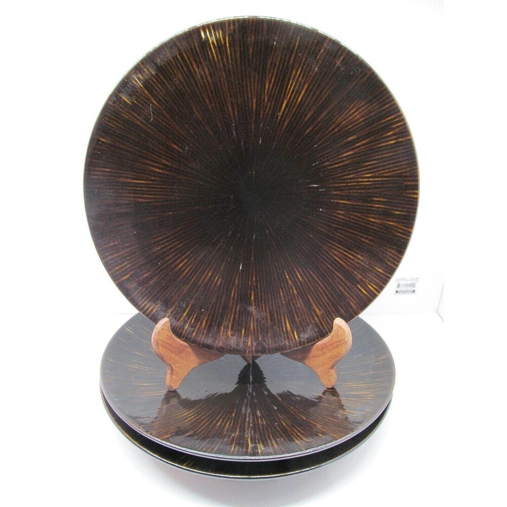 Z Gallerie Coffee Dark Brown Set Of Three 11 1/2" Embossed Lines Dinner Plates